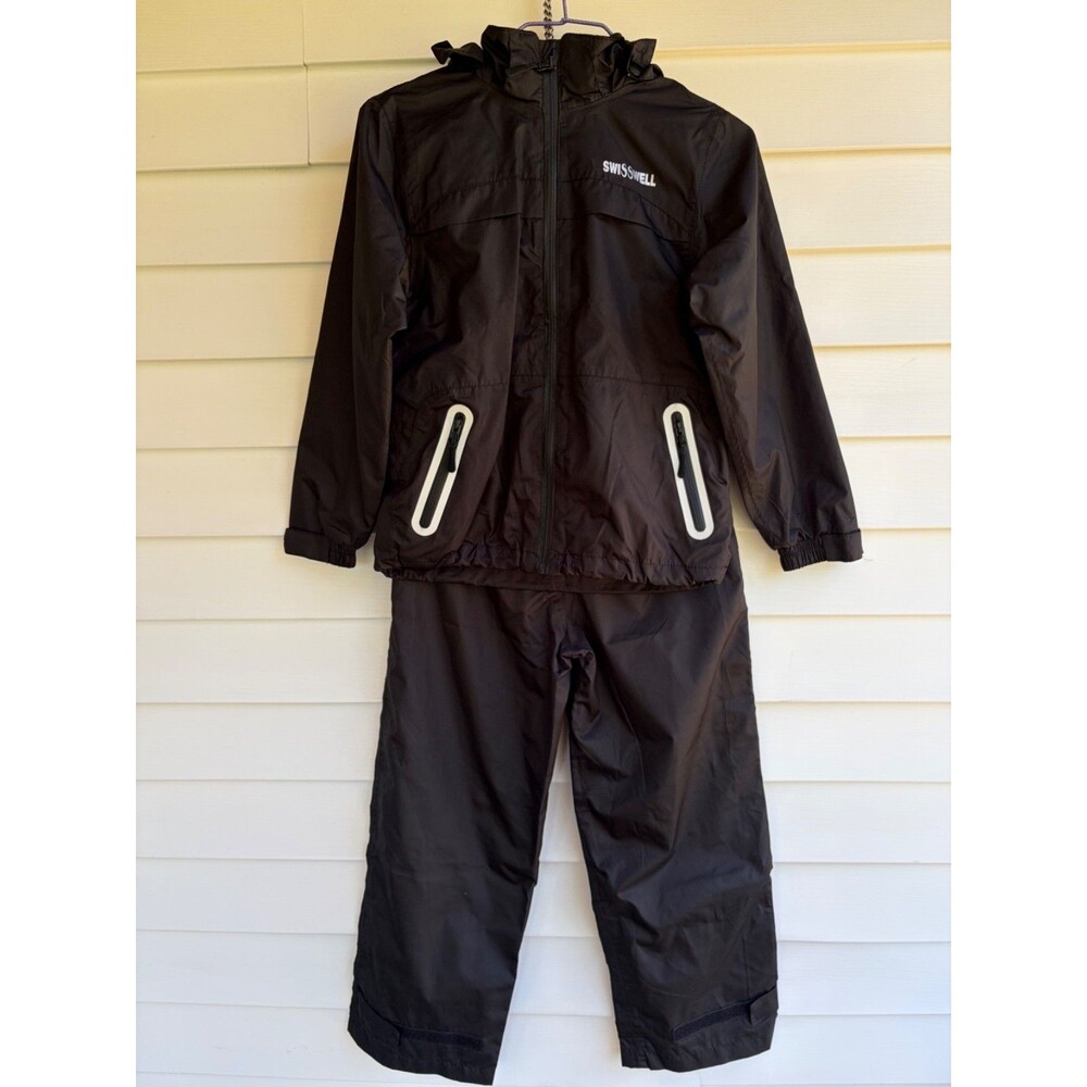 Swisswell Unisex Black Rain Windbreaker Jacket & Pants Set Size 128